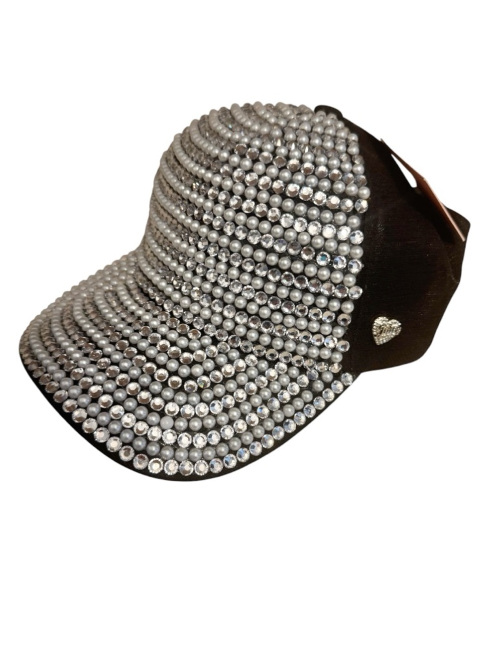 NWT Juicy Couture Embellished Rhinestone Pearl Visor Cap - Black